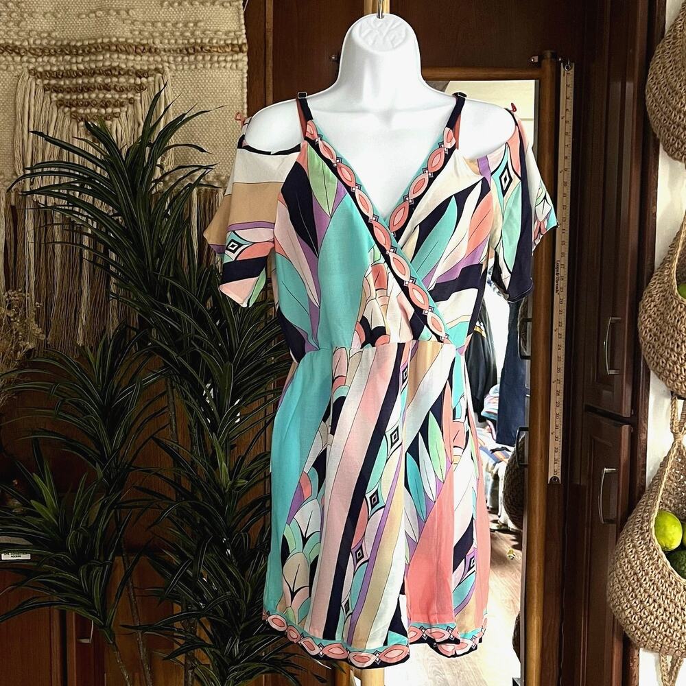 Trina Turk Geo Print Cover-Up Dress S | NWT Resort Cruise Swim Spa Beach Mini
